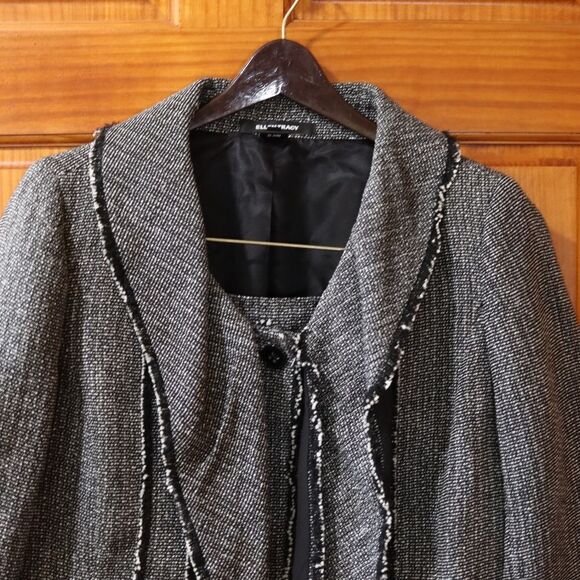 Ellen Tracy Charcoal Black Gray Tweed Skirt Suit 10/12 - Picture 3 of 14